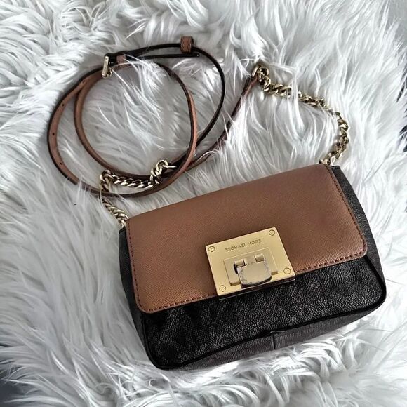 MICHAEL KORS | Brown Tan Mini Bag Purse Gold Hardware Chain Saffiano Leather - Picture 1 of 10